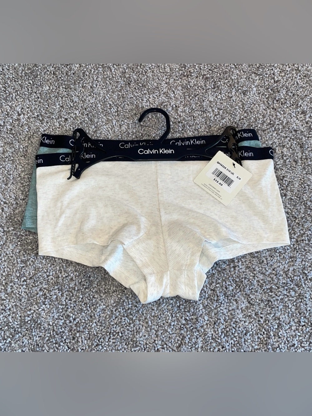 Calvin Klein Cream Ribbed Boyshorts with Black Logo Waistband